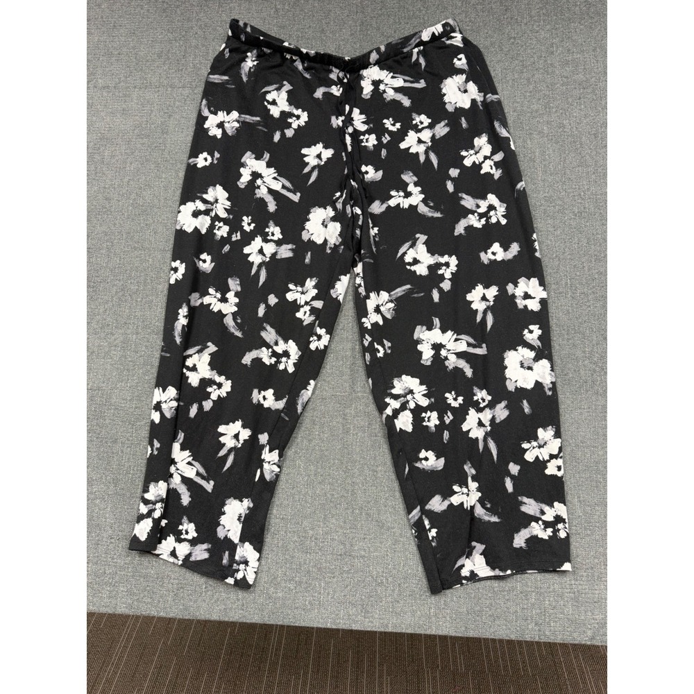 Simply Vera Vera Wang Floral Pajama Pants Black White Plus Size 2X Wide Leg Crop - Picture 3 of 5